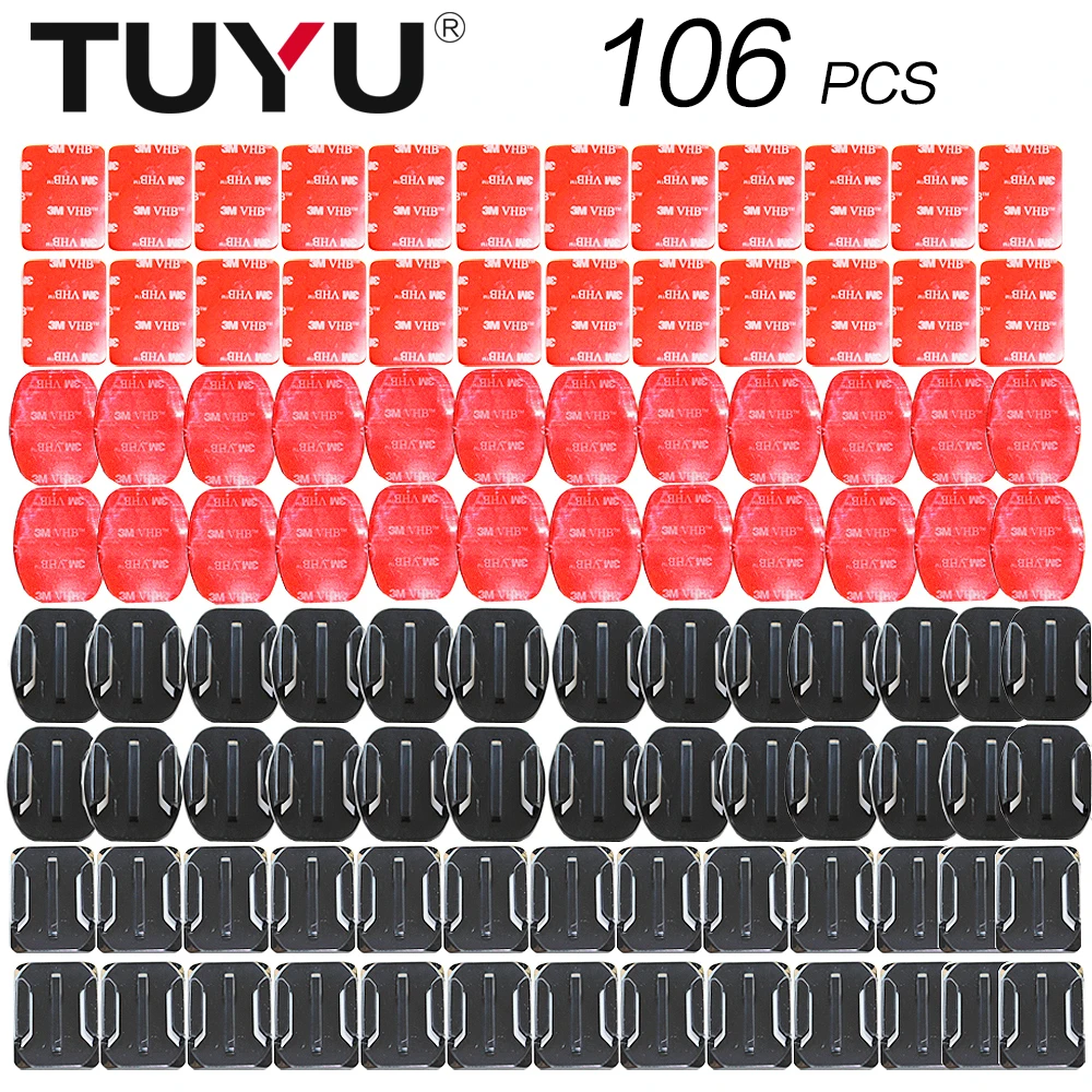 

TUYU 106 Pcs Flat Curved Base Adhesive Mount 3M Stickers for GoPro Accessories Go Pro Hero 6 5 324 Session Xiaoyi 4K SJ4000 h9