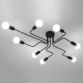 Multiple Rod Wrought Iron Ceiling Lights for Living Room Vintage Industrial Loft Nordic Ceiling Lamps for Home Lighting Fixtures vintage led ceiling lights rope hang lamp for home living room nordic bar lighting ceiling fixtures industrial decor luminaire