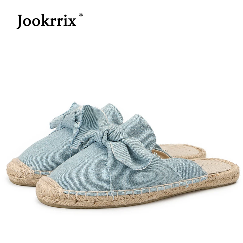 

Jookrrix 2019 New Shoes Women Fashion Brand Espadrilles Flats Adult Girl Casual Canvas Slipper Bow Lady Mule Female Basic Slides