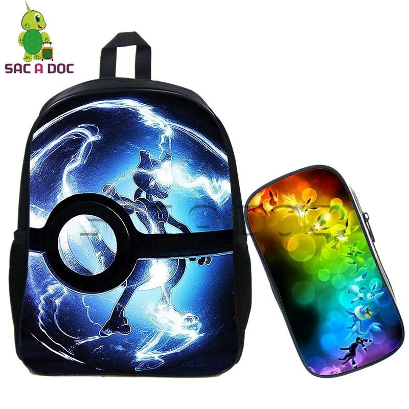 Pokemon 2 Pcs Set Backpack for Teenagers Girls Boys School Bags Pencil