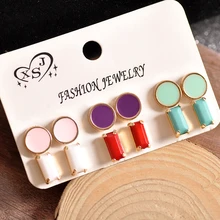 Новинка, модные и великолепные женские ювелирные изделия,, для девочек, на день рождения, для вечеринки, пудра, зеленый, фиолетовый, белый, красный, 6 пар/комплект, серьги