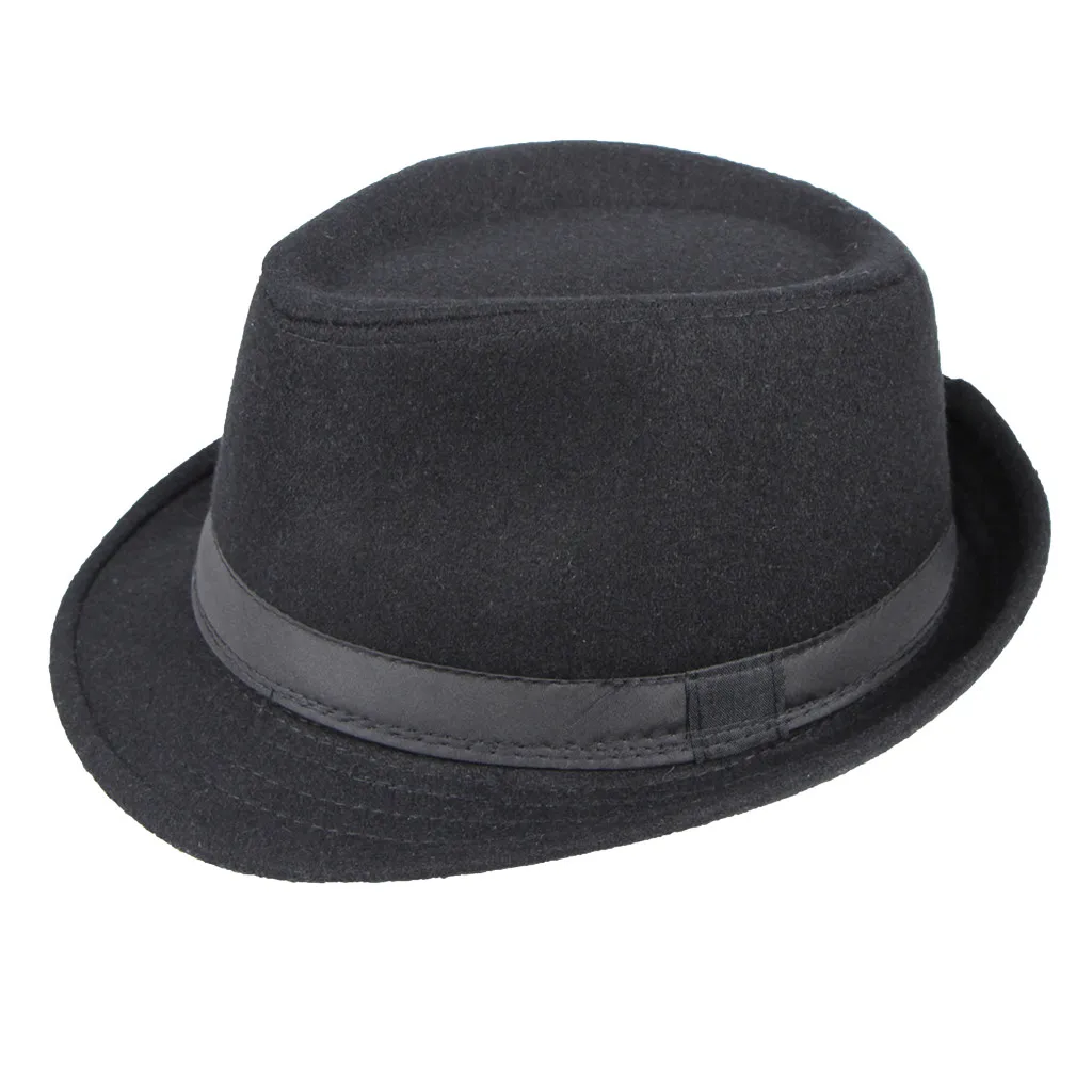 

2019 Autumn And Winter Men's Cashmere Caps Solid Color Vintage Felt Fedora Wide Brim Panama Bowler Trilby Casual Fitted Hat BL5