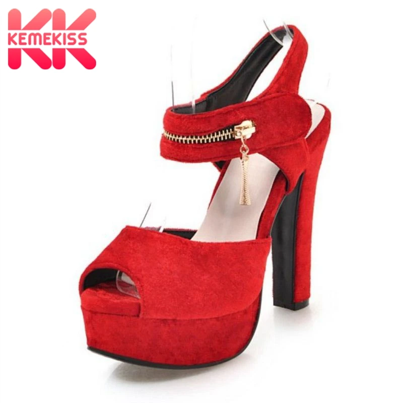 

KemeKiss Sexy Office Lady Platform High Heel Sandals Zipper Peep Toe Spike Heel Sandals Summer Vcation Women Shoes Size 34-39