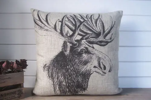 

Vintage Moose Head Cushion Cover Linen Throw Pillow Case Animal Pattern Decorative Cushion Cases 18" Vintage Sofa Home Decor