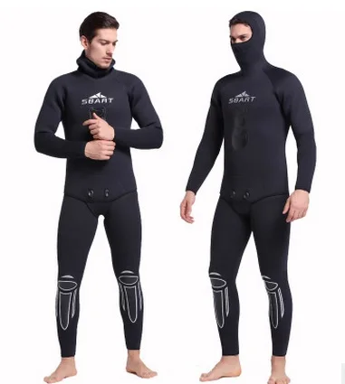 Men 5MM 2 Pcs Scuba Neoprene Keep Warm Wetsuit With Hooded Under Water Hunting Snorkeling Water Sports Rashguard Diving SwimSuit mini colorful circle hand warmer with sunset light fast heating hand keep warm device for sports fitness