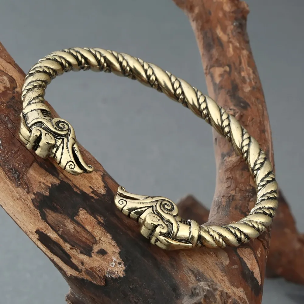 Wolf Raven Dragon Snake Head Viking Bracelet for Men or 