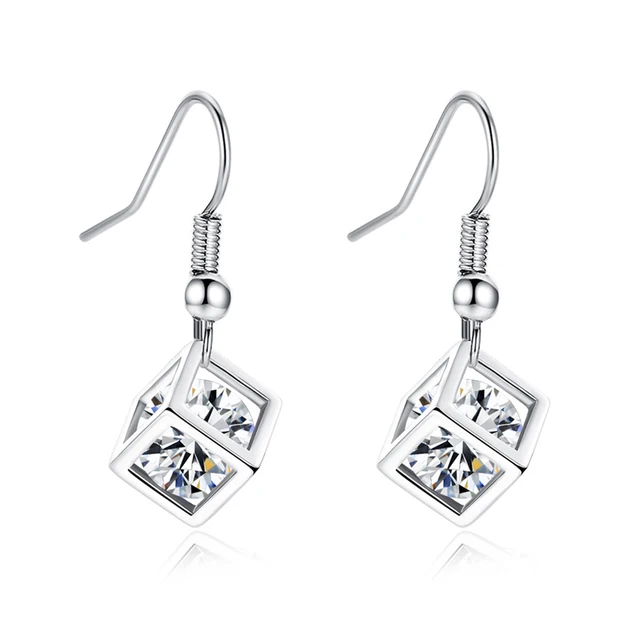 Fworld Box Hollow Cage Small Dangle Earrings Wred Zirconia Fworld Box Hollow Cage Small Dangle Earrings Wred Zirconia Personality Designed For Women Hanging In The