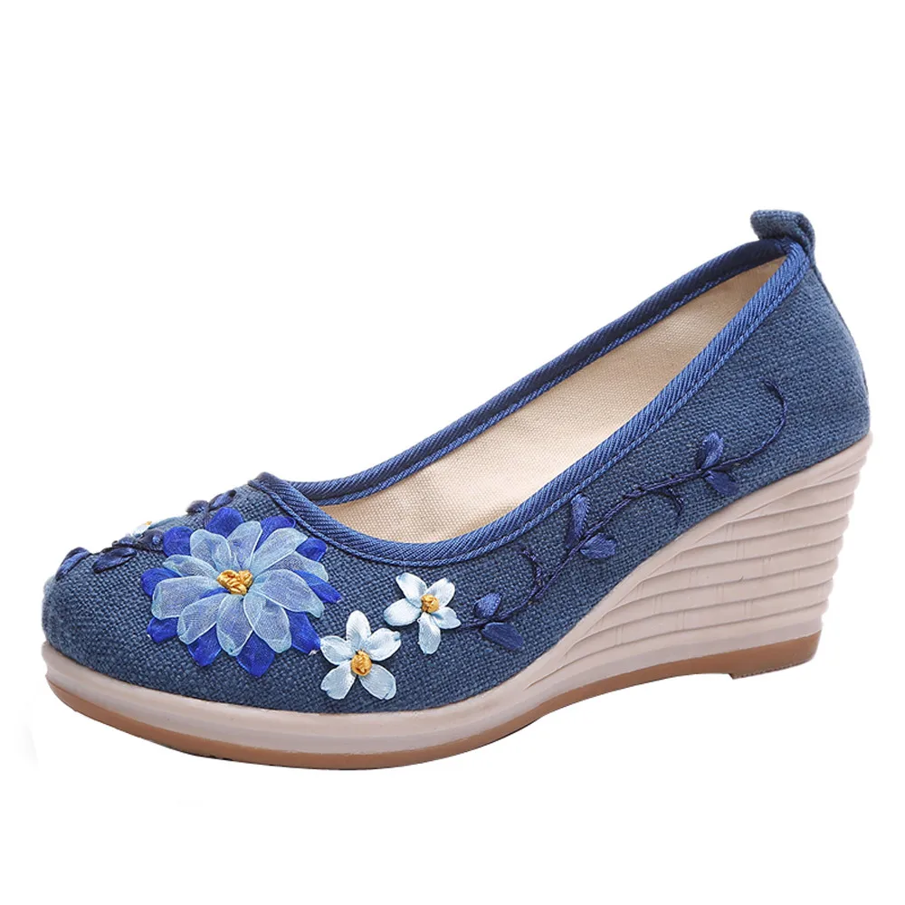 YOUYEDIAN/Женская обувь в национальном стиле; льняная обувь с вышивкой; Повседневная обувь escarpins femme;# A25 - Цвет: Синий