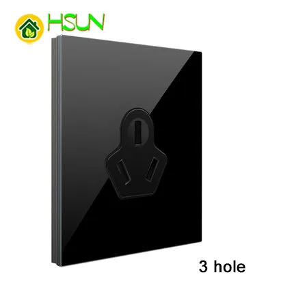 3hole 16A socket 86 Тип, черный переключатель из закаленного стекла, 1, 2, 3, 4 комплекта, 1, 2 варианта, Переключатель точки ящерицы, Comuter, ТВ, телефонная розетка, Бытовой настенный переключатель - Цвет: 3hole 16A socket
