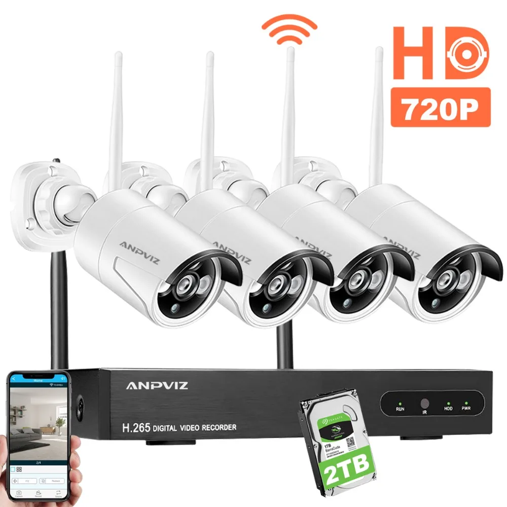 Anpviz HD Wireless Security Camera CCTV System 1080P WiFi 4CH NVR KIT 720P Wi-Fi Bullet IP Camera Video Surveillance Set 2TB HDD Anpviz HD Wireless Security Camera CCTV System 1080P WiFi 4CH NVR KIT 720P Wi-Fi Bullet IP Camera Video Surveillance Set 2TB HDD