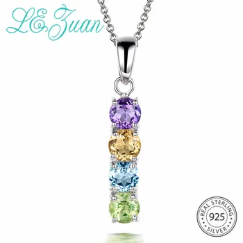 

L&zuan Trendy Multicolor Stones Pendant for Woman Natural Amethyst/Citrine/Topaz/Peridot 925 Sterling Silver Pendant & Necklaces