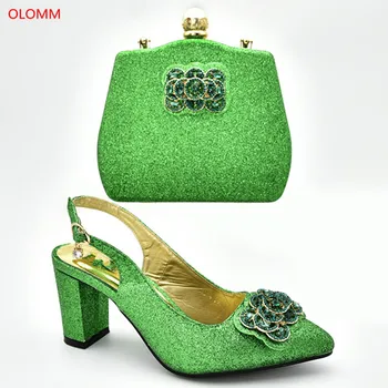 

OLOMM African green Shoes And Bags To Match Set High Quality Womwn Shoes And Bag Sets Italian Shoes And Bag Set For Party!TN1-11