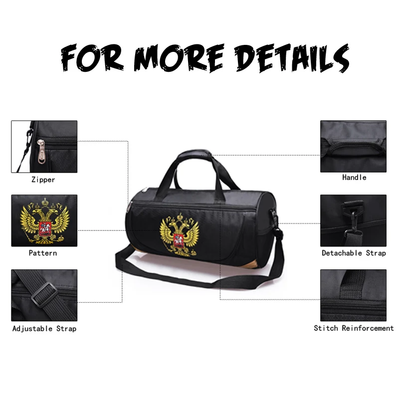 Outdoor Travel Duffel Sport Bag With Russia Emblem Waterproof Fitness Gym Bag Sling Pack Handbag With Detachable Shoulder Strap