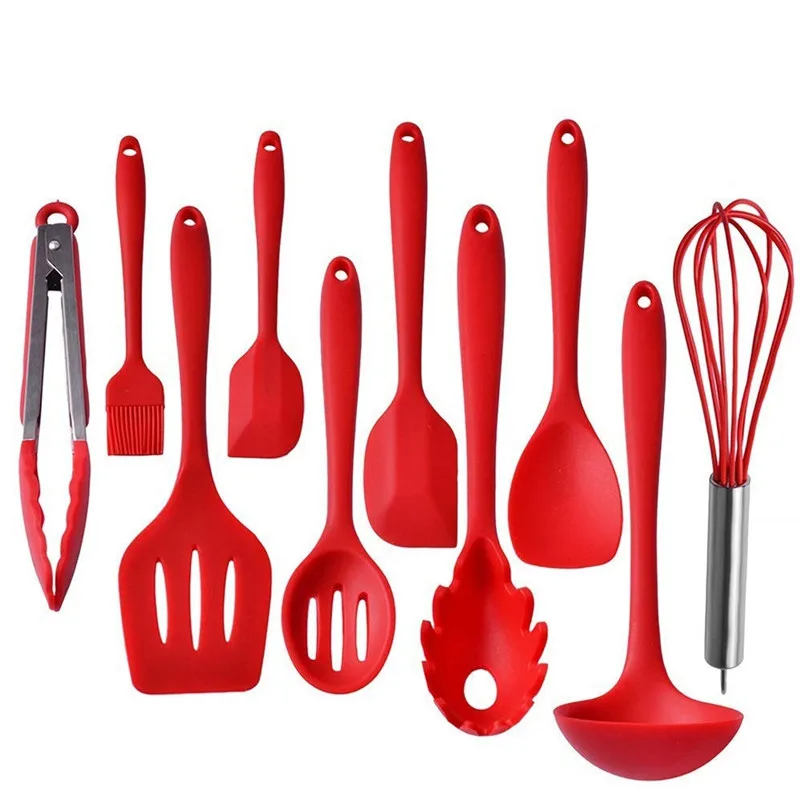

10Pcs/set Heat Resistant Silicone Cookware Set Non-stick Home Kitchen Cooking Baking Tools Kit Spoon Turner Utensils Accessories