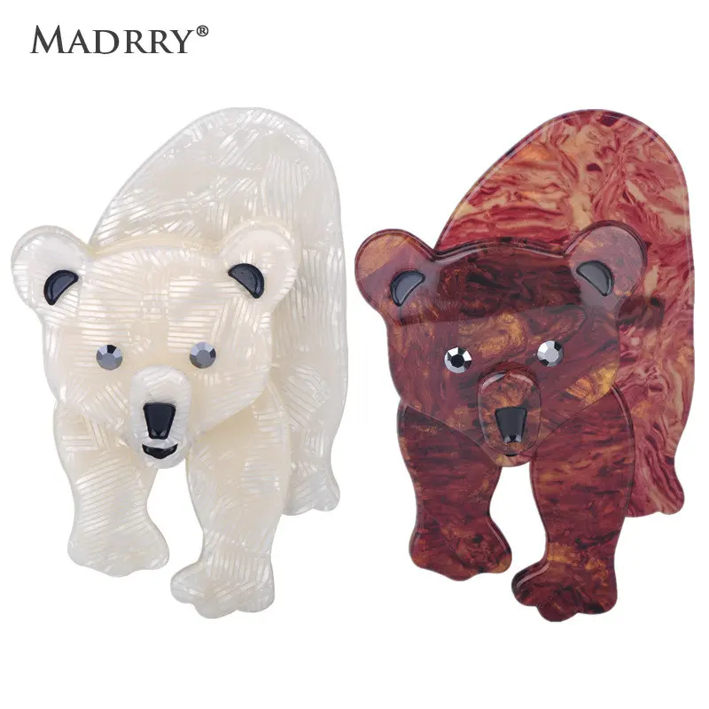 Madrry Big Bear Shape Brooch Natural Animal Pattern Acrylic Jewelry
