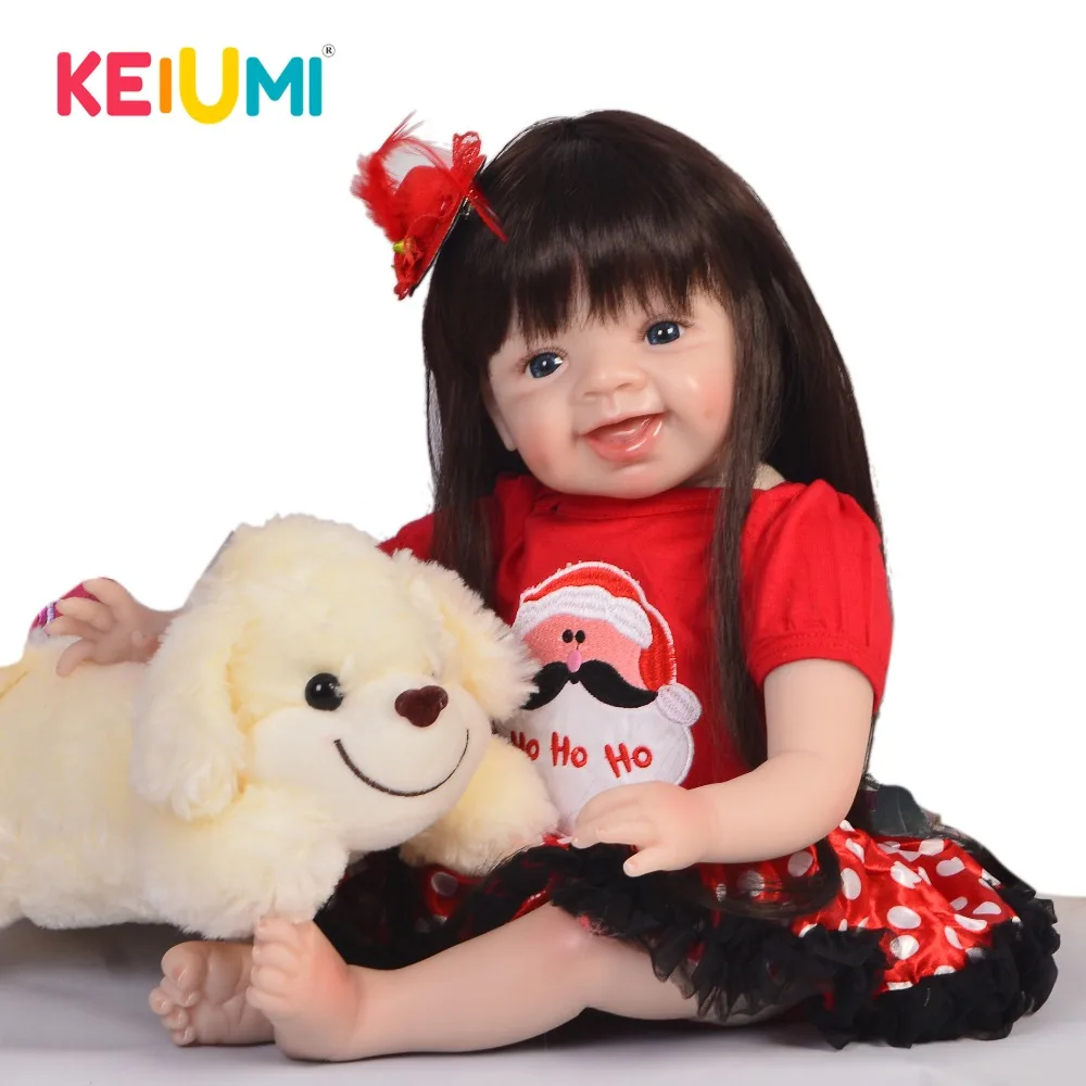 KEIUMI Lovely Smiling 22 ''Мягкие силиконовые куклы для новорожденных длинные волосы