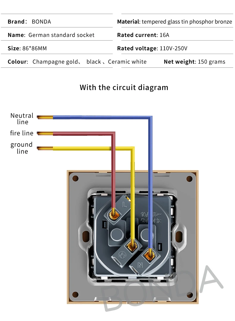 BONDA ЕС стандартный белый черный Золотой Кристалл Стеклянная Панель AC 110 250 V 16A настенная мощность Socket16A 2100ma электрическая настенная розетка