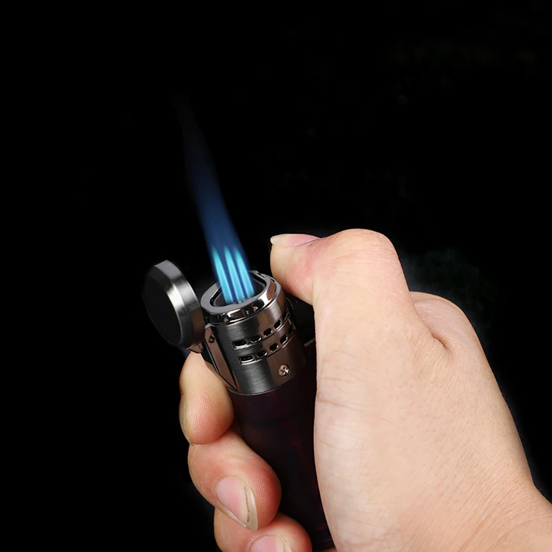 Три факела турбо зажигалка газовая зажигалка синие электронные зажигалки принадлежности для курения прикуриватель гаджеты для мужчин