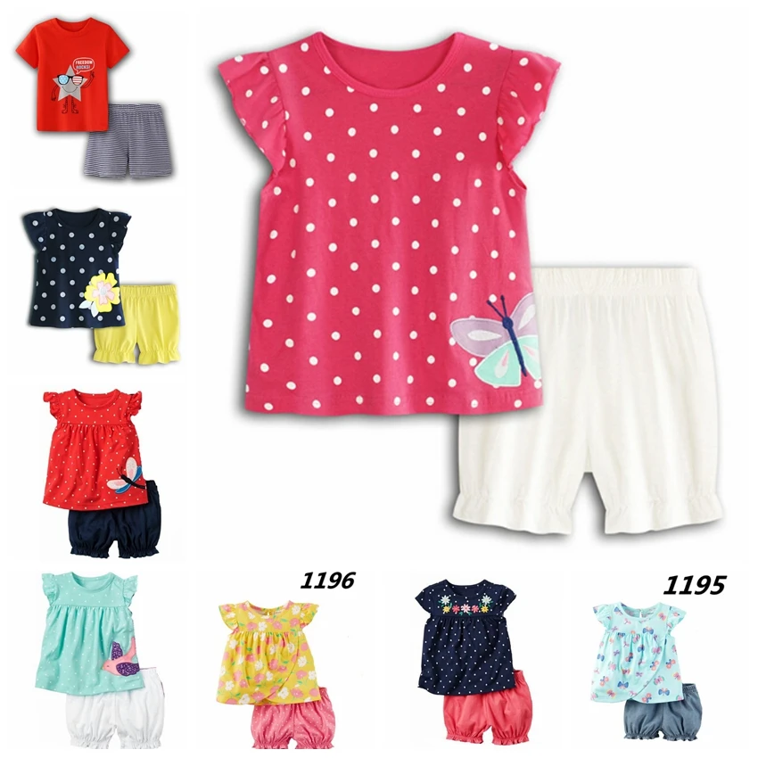 

New Baby Clothes Suit Dragonfly Red Newborn Clothing Sets Girl T-Shirt Jumpers Shorts Pants Summer Outfit 6 9 12 18 24 Month cdr