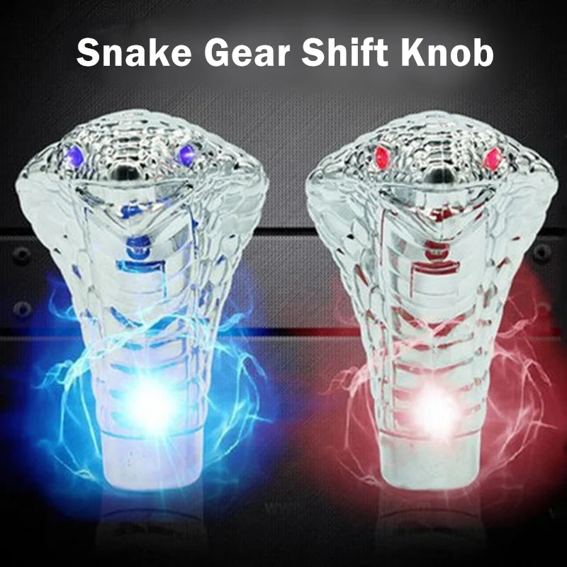 Universal Manual Gear Stick Shift Shifter Snake Cobra Car Styling Blue Red LED Light Eyes font
