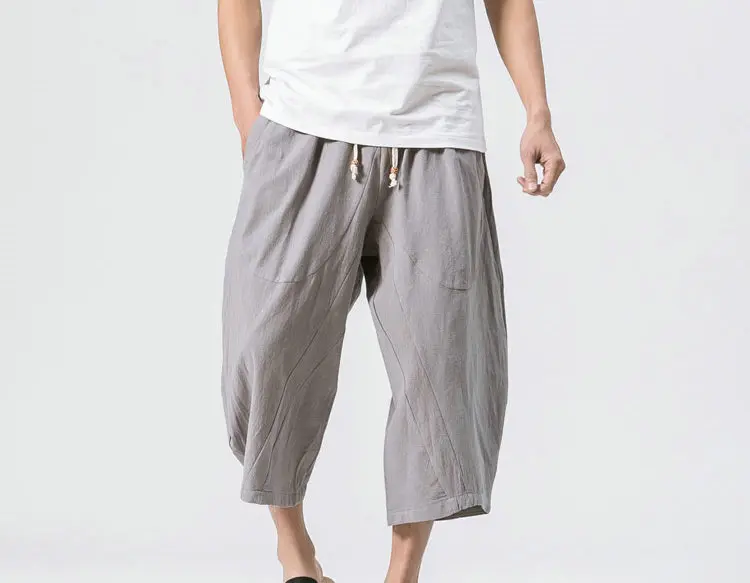 2022 Man Cotton Linen Wild Leg Pants Casual Loose Calf-Length Pants Man Bloomers Summer Baggy Male Traditional Pants Trousers linen harem pants