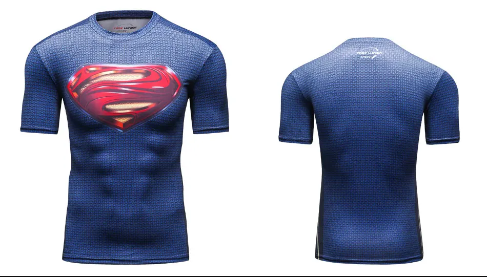 Чудесный Супермен Футболка мужская 3D принт футболка s хлопок лайкра компрессионная рубашка модные топы с короткими рукавами для мужчин фитнес ткань