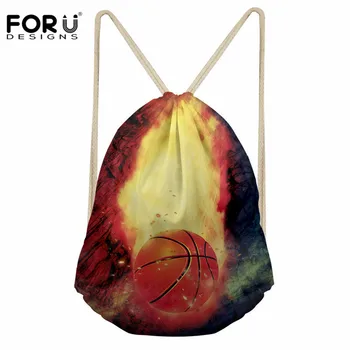 

FORUDESIGNS 3D Fire Basketball Print Drawstring Bags Male Travel String Shoulder Backpacks Men Fashion Designer Small Schoolbags