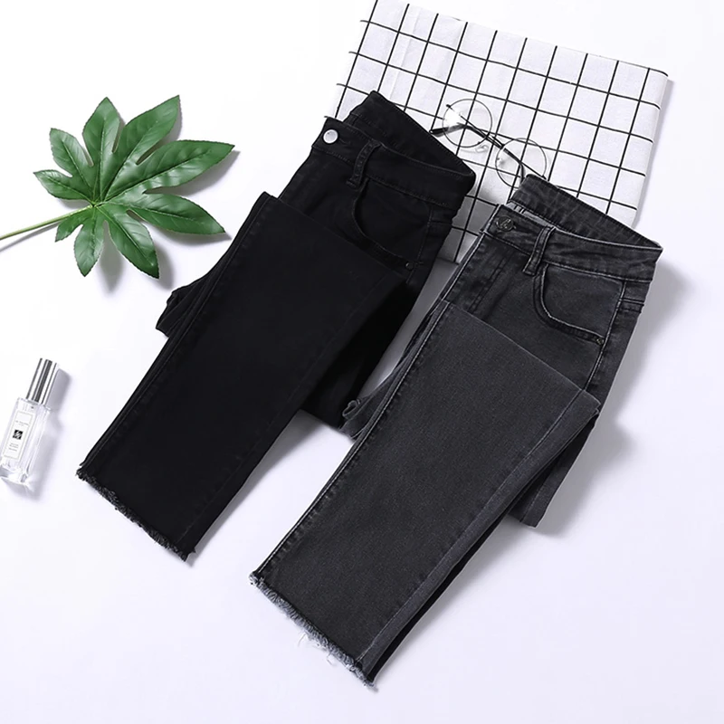 High Waist Skinny Pencil Jeans Woman Ripped Gray Black Stretch Mom jeans Plus Size Ladies jeans pants Women jeans femme mujer