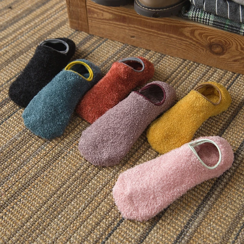

Elastic Home Thick Warm Floor socks Women Soft Fleece Socks Fluffy Winter Breathable Pure Colors Available Sock Slippers 4pairs