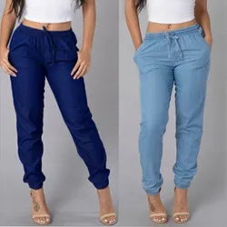 Womens Elastic Waist Casual Pants High Waist Jeans Casual Blue Denim Pants Women's elastic slacks high waist jeans Womens Elastic Waist Casual Pants High Waist Jeans Casual Blue Denim Pants Women's elastic slacks high waist jeans