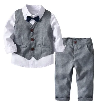 

3pcs Gray Vest + White Shirt + Pants Suit For Toddlers Baby Boys Blazers Wedding Gentleman Suit Boys Formal Tuxedos Suit 2019
