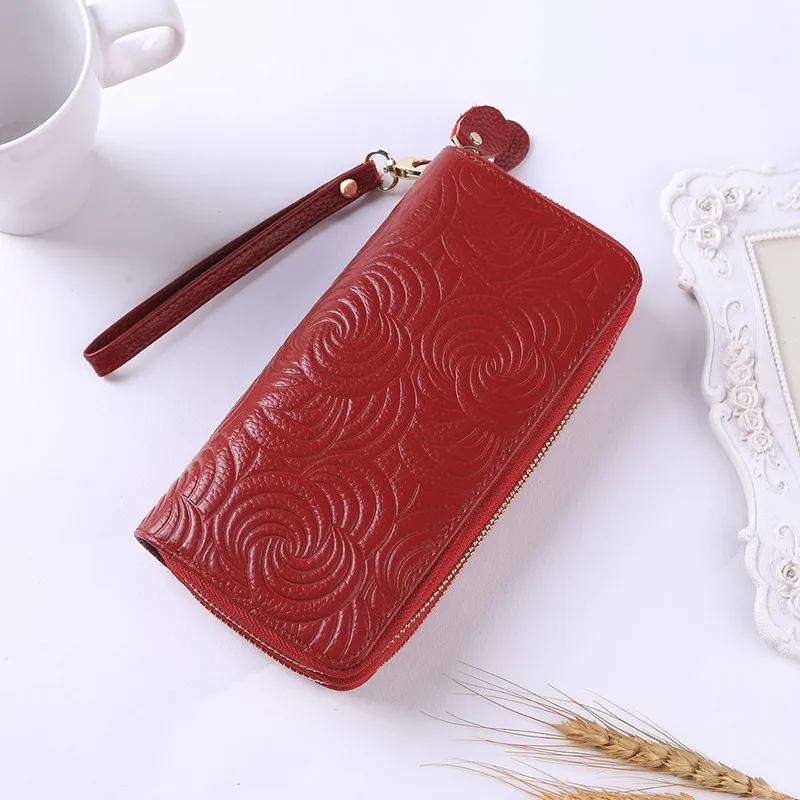 

100% Genuine Leather Long Women Wallet Brand Casual Coin Pocket Female Clutch Design Wallet Capacity Double Zipper Clutch Purse