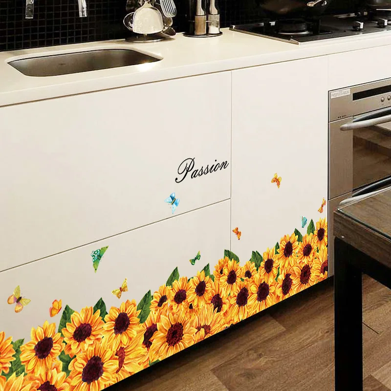 Home Decor стены наклейки ПВХ подсолнечника для платяной шкаф, окна Спальня кабинет диван/ТВ фон Искусство переводки украшение для дома