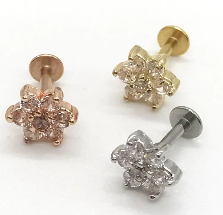 SaYao 1 piece 6mm Length 16G Lip Ring Labret Earring Nail Bone Barbell Zircon Rose Flower Helix Tragus Ear Piercing Body Jewelry - Image 3