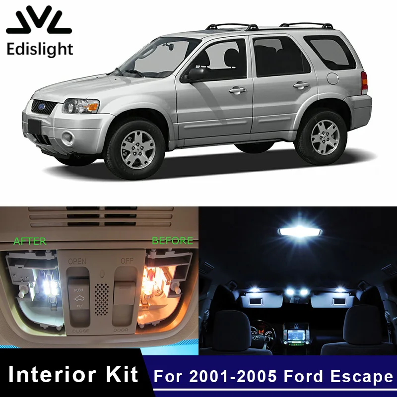 

Edislight 11Pcs Canbus White Ice Blue LED Lamp Car Bulb Interior Package Kit For 2001-2005 Ford Escape Map Dome Trunk Door Light