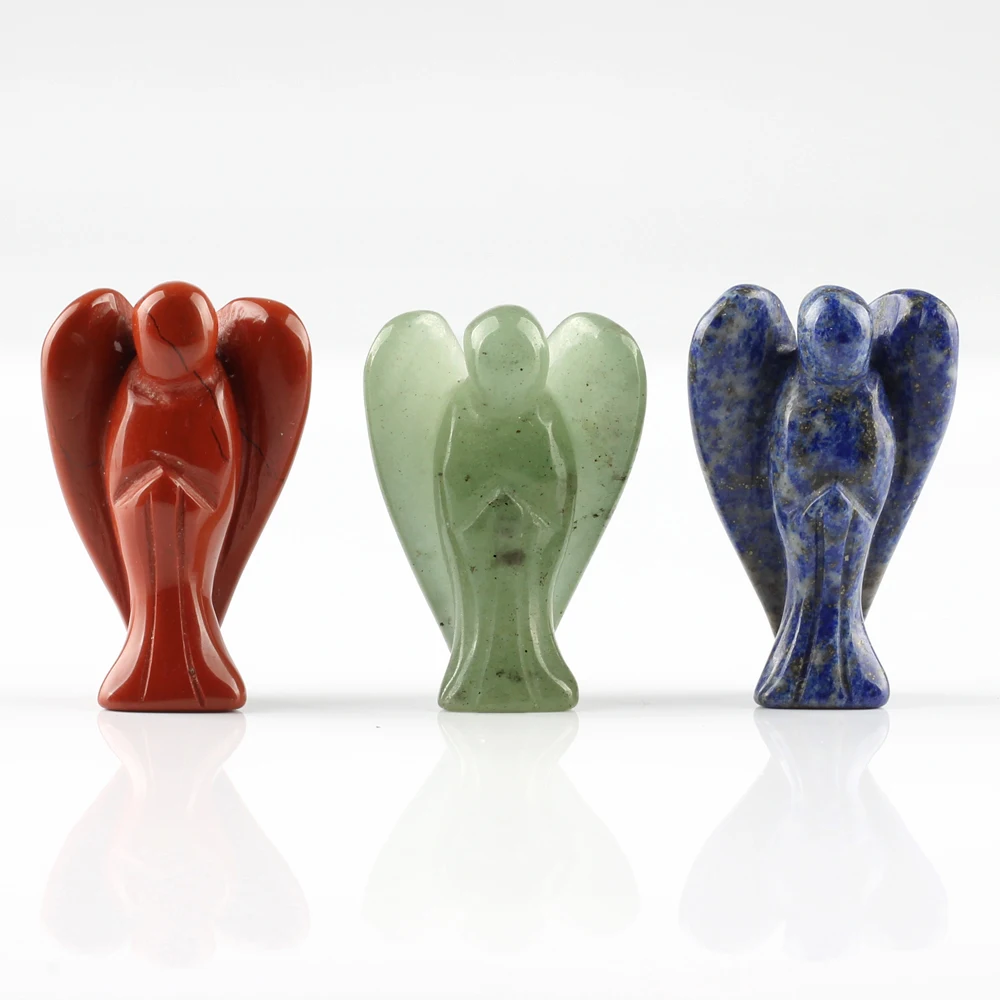 

3pcs Natural Clear Crystal 1.5 Inch Angel Lapis Red Stone Carved Figurine Healing Pink Quartz Reiki Chakra
