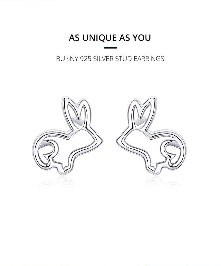 Bamoer Sketch Rabbit Bunny серьги-гвоздики для женщин, 925 серебряные серьги-гвоздики, ювелирные изделия, подарки для девушек, модные ювелирные изделия, новинка, SCE698