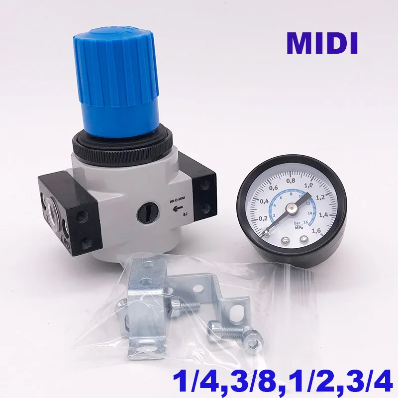 

GOGOATC High quality Pneumatic air pressure regulator valve 1/4 3/8 1/2 3/4 inch MIDI type LR with pressure gauge 40um