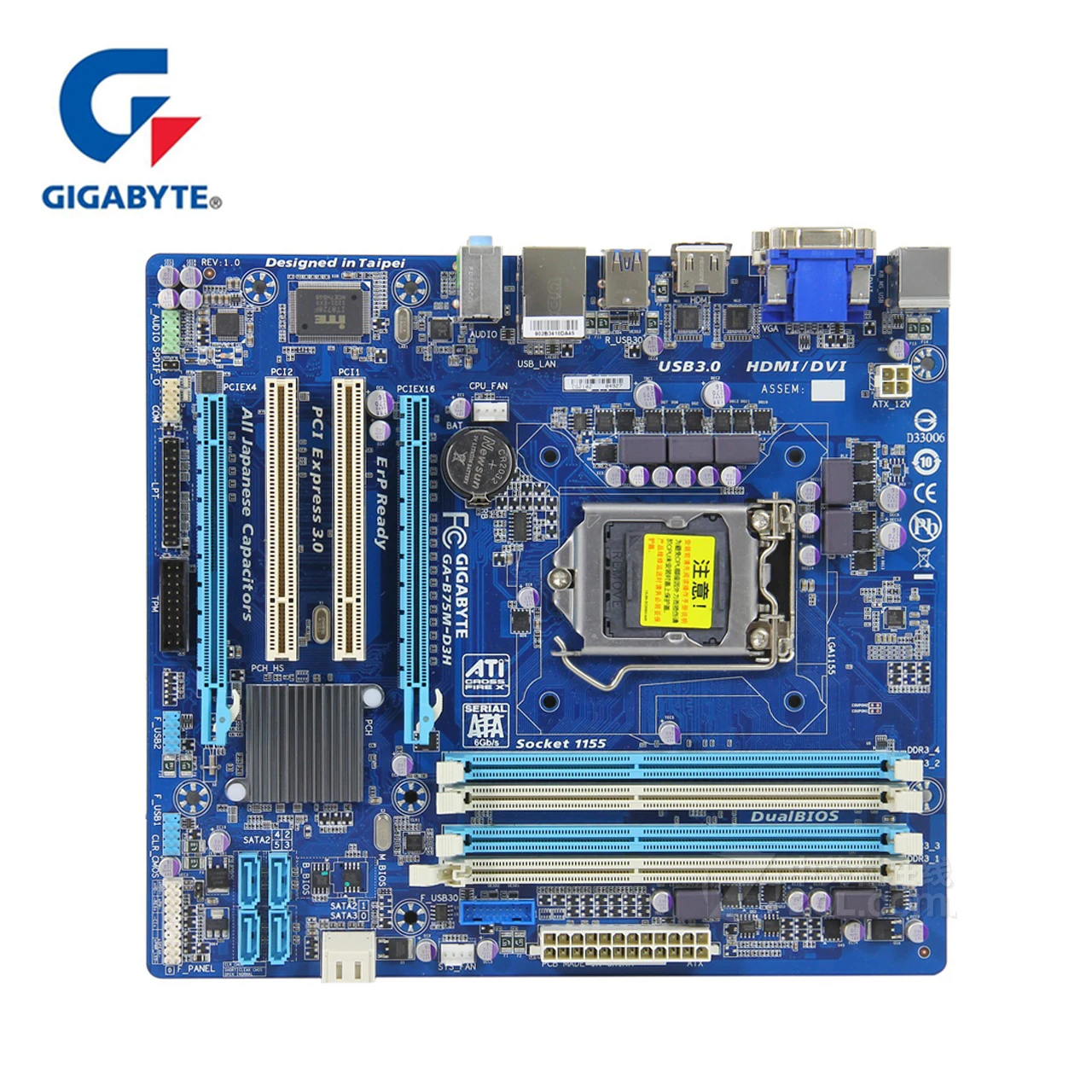 Оригинальная Материнская плата Gigabyte GA-B75M-D3H LGA 1155 DDR3 ram 32G B75 B75M D3H настольная материнская плата B75M-D3H DVI VGA HDMI USB3 б/у