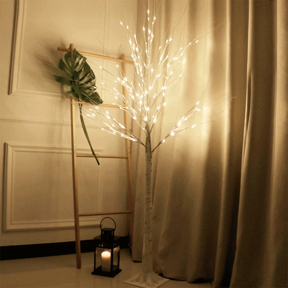 Árvore de Bétula Plugue da ue Led de Prata Lâmpada Festival Natal Decoração Moderna Interior Branco Quente Férias Fada Luz 170cm Guirlanda