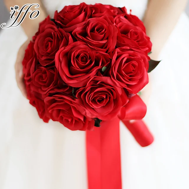 Red Wedding Bouquet Artificial Rose Flowers Bride Bridal Red Wedding Bouquet Artificial Rose Flowers Bride Bridal Flower Bridesmaids Holding