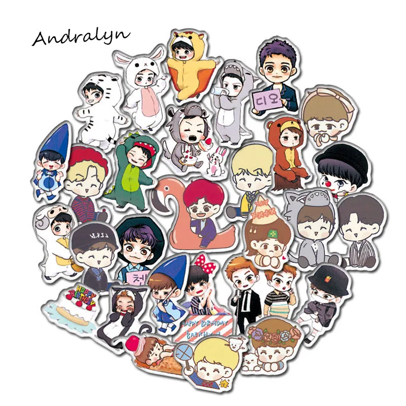 

59 Pcs Q version EXO Gratiffi Stickers Cute Hand Account Sticker For Luggage Laptop Phone Notebook Pegatinas Sticker For Gift