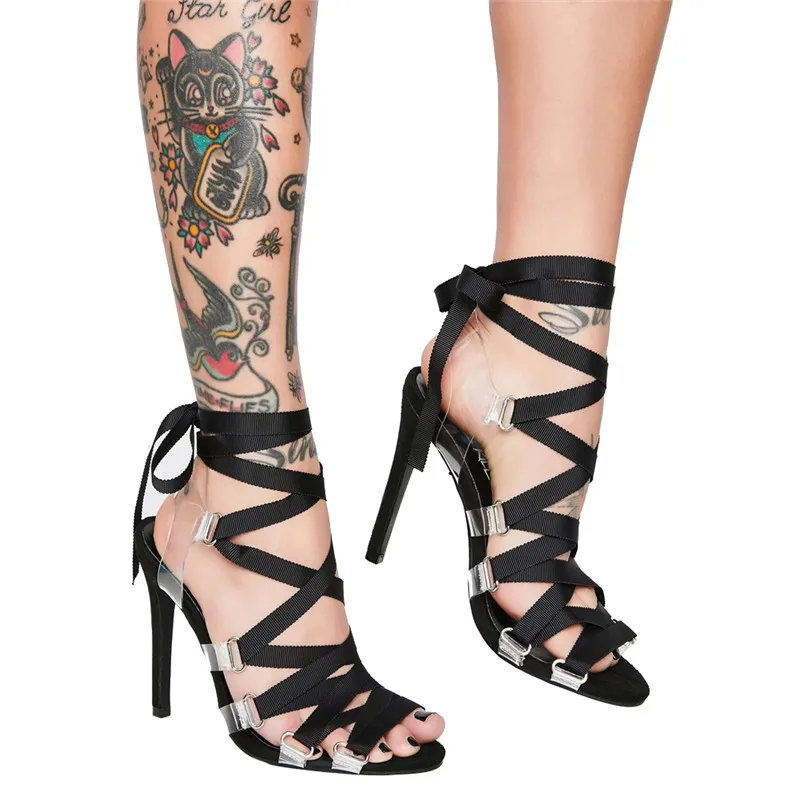 

ARQA 2019 Women Lace-Up Sexy Party Work Stilettos Heels Summer Fish Mouth Cross Straps With Super High Heel Sandals