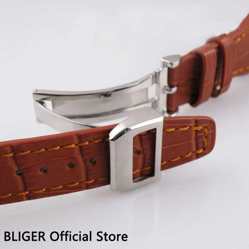 24MM Genuine Leather Strap Brown Calf Leather Watch Band Butterfly