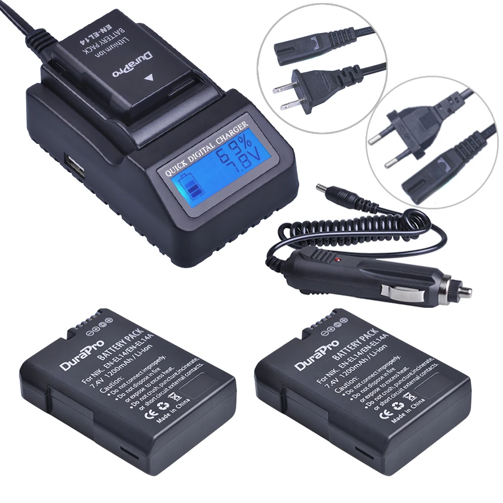 

2PCS EN-EL14 EN EL14 EL14A replacement Li-ion Battery + LCD Fast Charger for Nikon ENEL14 D5300 D5200 D5100 D3100 D3200 P710 etc
