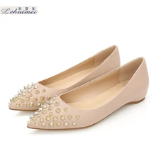 Новинка; модные женские туфли на плоской подошве с заклепками; пикантные женские весенние туфли на низком каблуке с острым носком; женские Вечерние туфли на каждый день; замшевые свадебные туфли на плоской подошве телесного цвета; sho