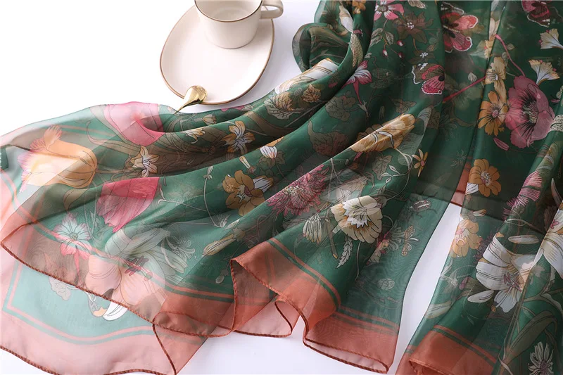 Шелковый шифоновый шарф женский цветочный Пляжный платок большой размер шарфы для женщин Женская шаль летний хиджаб роскошный бренд парео палантин
