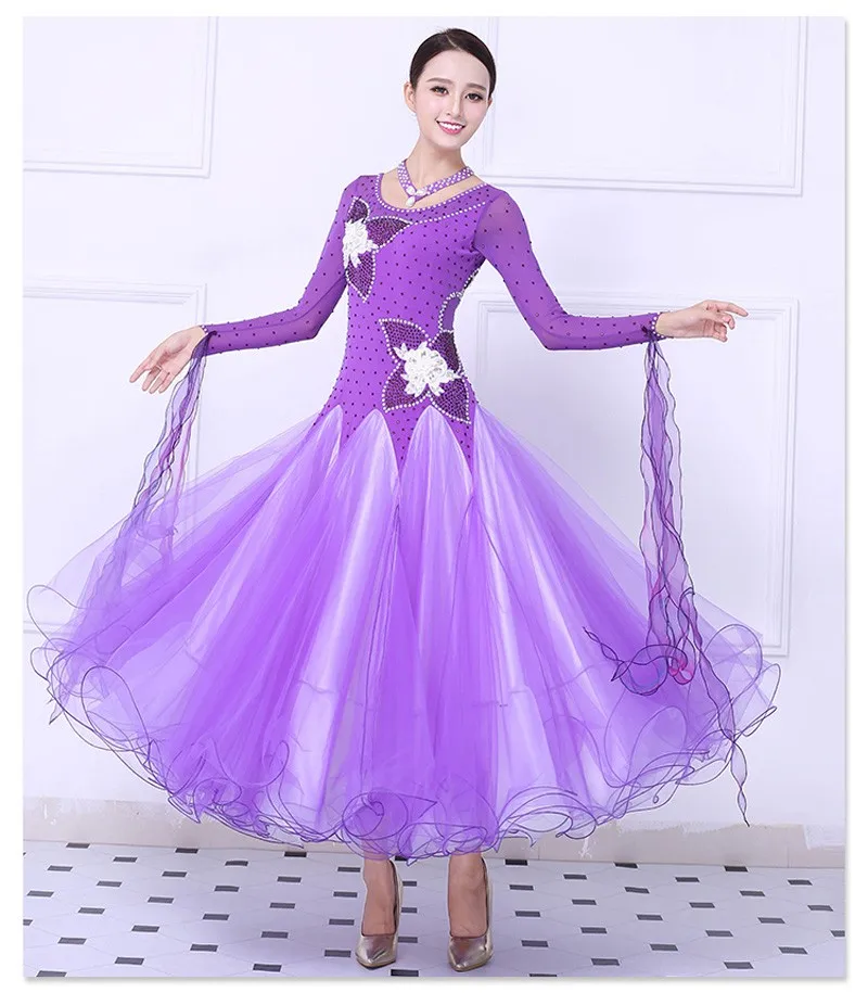 Для женщин Костюмы для бальных танцев Вальс платье для танцев Фиолетовый Высокое качество индивидуальный заказ Танго Костюмы для фламенко