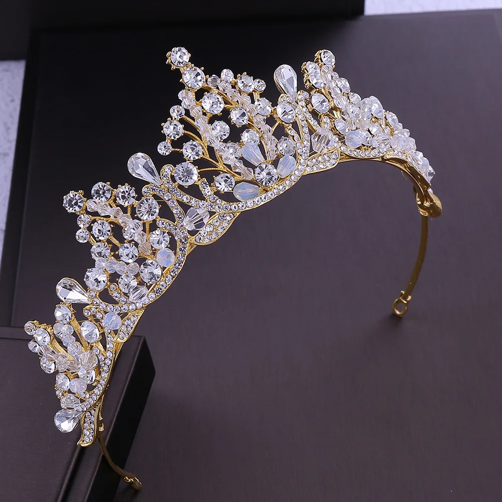 KMVEXO Handmade Rhinestone Beads Bridal Tiara Crown Silver Color Crystal Diadem Veil Tiaras Wedding Hair Accessories Headpieces