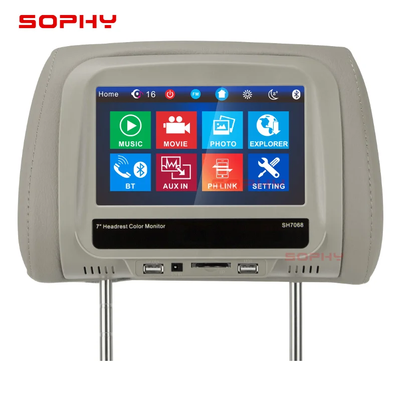 7 дюймов сенсорный экран Универсальный Автомобильный подголовник монитор Подушка монитор мультимедийный плеер Bluetooth FM IR MP5 плеер SH7068-MP5 - Цвет: Gray